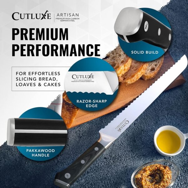 Cutluxe Bread Knife – 10" Serrated Knife for Homemade, Sourdough Bread – Forged High Carbon German Steel – Full Tang & Razor Sharp – Ergonomic Handle Design – Artisan Series - Image 4
