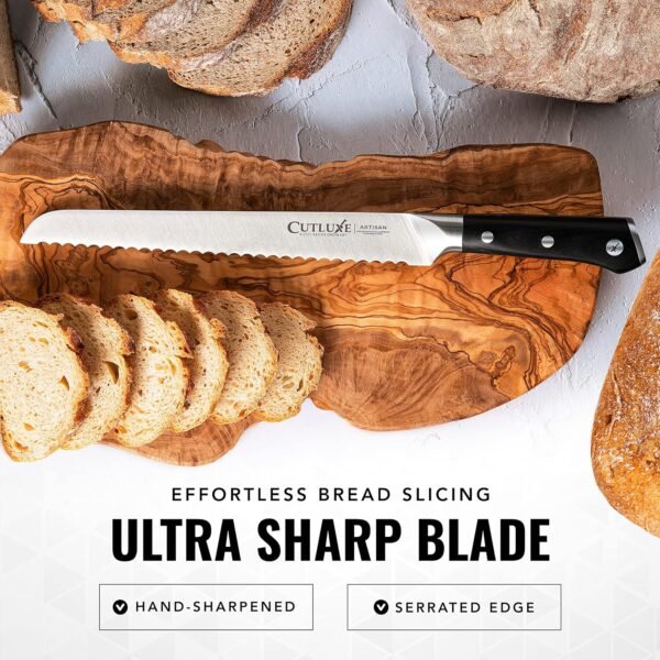 Cutluxe Bread Knife – 10" Serrated Knife for Homemade, Sourdough Bread – Forged High Carbon German Steel – Full Tang & Razor Sharp – Ergonomic Handle Design – Artisan Series - Image 2