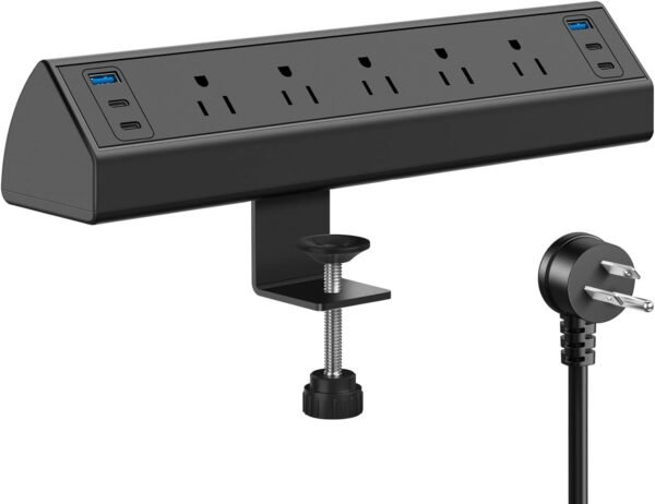 Desk Clamp Power Strip USB C,40W Total Fast Charging Station,4 PD 20W USB C Ports,Desk Edge Mount Power Strip 6 USB Ports 5 AC Outlets Surge Protector,6ft Cord,Fit 1.96" Tabletop Edge - Image 3