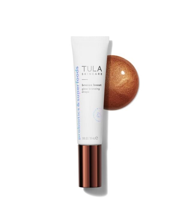 TULA Skin Care Bronze Boost Glow Bronzing Drops - Provides Natural Glow, Evens Skin Tone, Plumps and Hydrates Skin, Contains Niacinamide, Hyaluronic Acid and Green Tea, 1 Fl Oz.