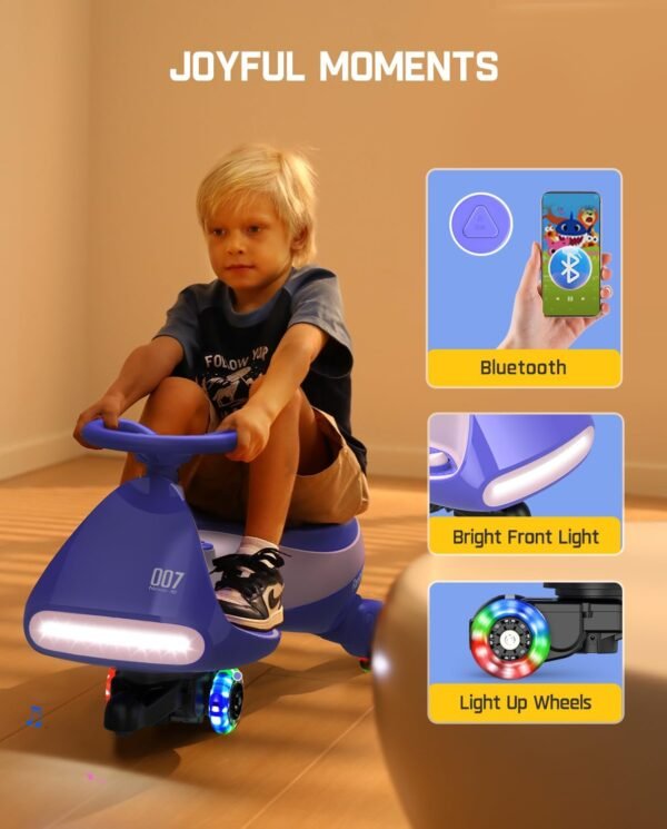 FanttikRide 12V N7 Pro Electric Wiggle Car with Pedal, Rechargeable Battery, 2 in 1 Swing Car, 2 Speed Ride On Toy, Anti-Rollover, Flashing Wheels, Bluetooth, for Ages 3 and Up, 150 Lbs, Pink - Image 3