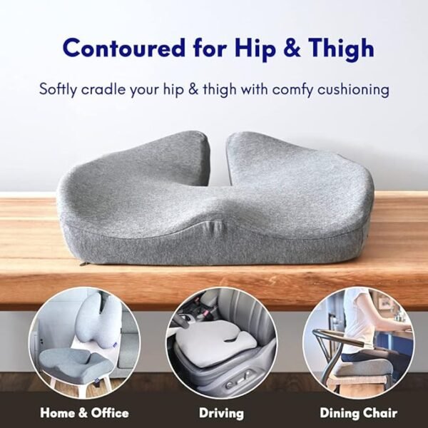 Cushion Lab Patented Pressure Relief Seat Cushion for Long Sitting Hours on Office & Home Chair - Extra-Dense Memory Foam for Soft Support. Car Pad for Hip, Tailbone, Coccyx, Sciatica - Black - Image 2