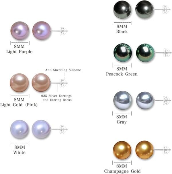 7 Pairs Pearl Earrings 925 Sterling Silver Pearl Stud Earrings Pearl Earrings Studs For Christmas Women Gifts Hypoallergenic Week Earrings - Image 3