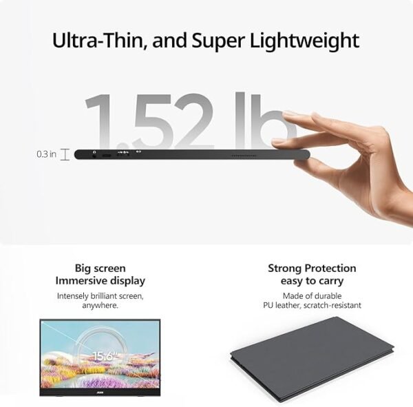 MNN Portable Monitor 15.6inch FHD 1080P USB C HDMI Gaming Ultra-Slim IPS Display w/Smart Cover & Speakers,HDR Plug&Play, External Monitor for Laptop PC Phone Mac (15.6'' 1080P) - Image 6
