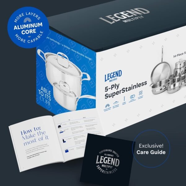 LEGEND COOKWARE 5 Ply Stainless Steel Pots and Pans Set | 14-Piece, Induction, Non-Toxic, Oven Safe | Best 18/8 Full Clad | Professional Kitchen Cooking, Heavy Chef Quality | PFOA, PTFE & PFOS Free - Image 7