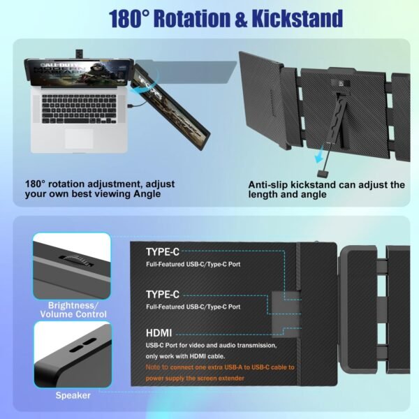 Laptop Screen Extender, 14" FHD 1080P IPS Laptop Monitor Extender Dual Screen, Portable Monitor for Laptops 13-17" with USB-C/HDMI Port, Plug n Play for Windows/Mac/Android/Switch/PS5 - Image 7