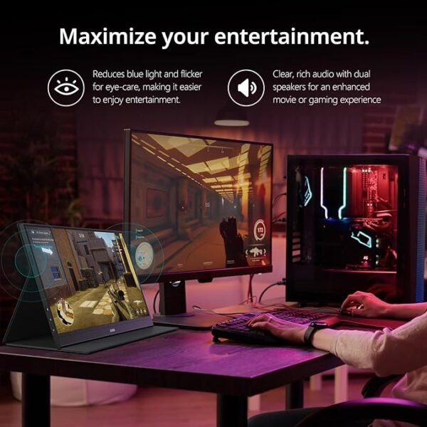 MNN Portable Monitor 15.6inch FHD 1080P USB C HDMI Gaming Ultra-Slim IPS Display w/Smart Cover & Speakers,HDR Plug&Play, External Monitor for Laptop PC Phone Mac (15.6'' 1080P) - Image 2