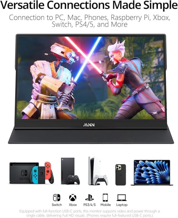 MNN Portable Monitor 15.6inch FHD 1080P USB C HDMI Gaming Ultra-Slim IPS Display w/Smart Cover & Speakers,HDR Plug&Play, External Monitor for Laptop PC Phone Mac (15.6'' 1080P) - Image 5