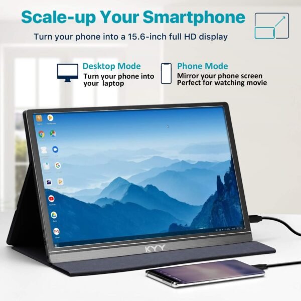 KYY Portable Monitor 15.6inch 1080P FHD USB-C, HDMI Computer Display HDR IPS Gaming Monitor w/Premium Smart Cover & Screen Protector, Speakers, for Laptop PC MAC Phone PS4 Xbox Switch - Image 6