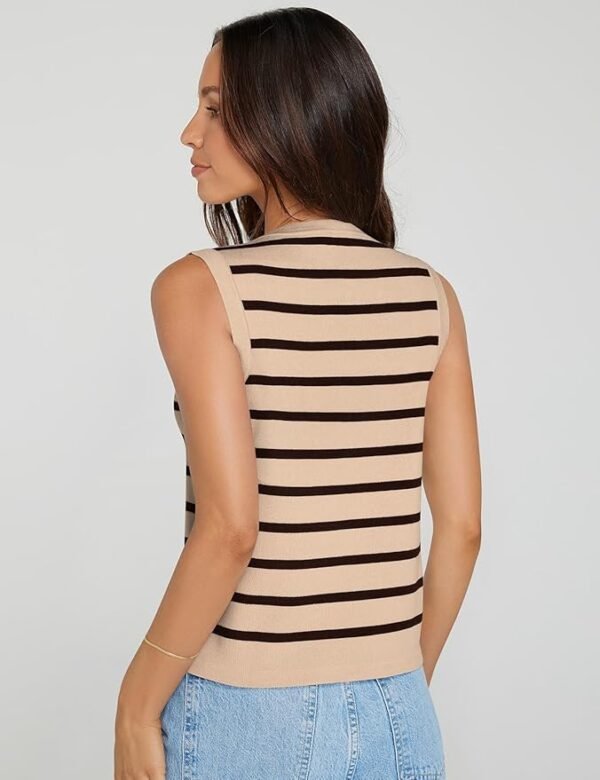 UEU Womens Striped Sweater Vest Button Up Knit Vest Tops Cropped Crochet Sleeveless Cardigan 2025 Trendy Fashion Outfits - Image 3