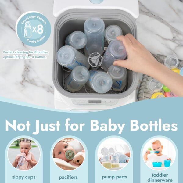Papablic Baby Bottle Washer Sterilizer and Dryer, 4-in-1 Bottle Washer Sanitizer for Bottles, Pump Parts, & Baby Essentials - Quick & Clean with 60 Detergent Tablets - Image 7