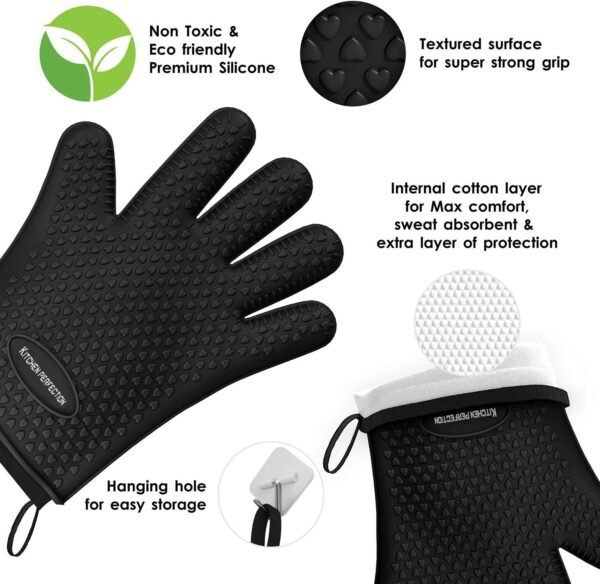 KITCHEN PERFECTION Silicone Smoker Oven Gloves -Extreme Heat Resistant BBQ Gloves -Handle Hot Food Right on Your Smoker Grill Fryer Pit|Waterproof Oven Mitts Grill Gloves |Superior Value Set+3 Bonuses - Image 4