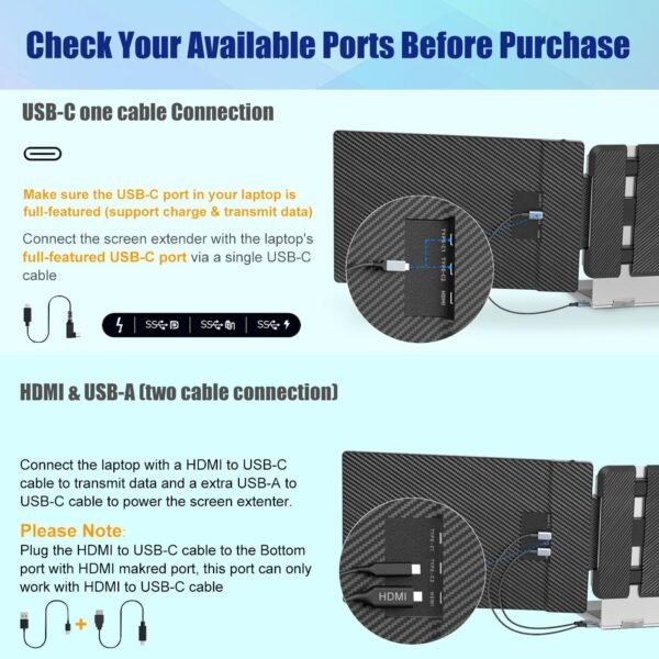 Laptop Screen Extender, 14" FHD 1080P IPS Laptop Monitor Extender Dual Screen, Portable Monitor for Laptops 13-17" with USB-C/HDMI Port, Plug n Play for Windows/Mac/Android/Switch/PS5 - Image 4