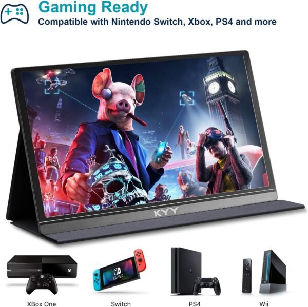 KYY Portable Monitor 15.6inch 1080P FHD USB-C, HDMI Computer Display HDR IPS Gaming Monitor w/Premium Smart Cover & Screen Protector, Speakers, for Laptop PC MAC Phone PS4 Xbox Switch - Image 5