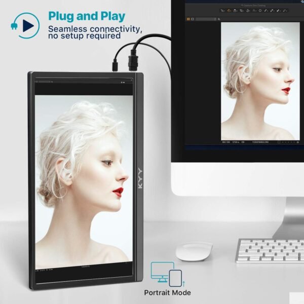 KYY Portable Monitor 15.6inch 1080P FHD USB-C, HDMI Computer Display HDR IPS Gaming Monitor w/Premium Smart Cover & Screen Protector, Speakers, for Laptop PC MAC Phone PS4 Xbox Switch - Image 8