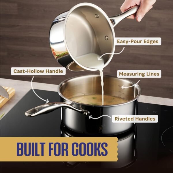 LEGEND COOKWARE 5 Ply Stainless Steel Pots and Pans Set | 14-Piece, Induction, Non-Toxic, Oven Safe | Best 18/8 Full Clad | Professional Kitchen Cooking, Heavy Chef Quality | PFOA, PTFE & PFOS Free - Image 2