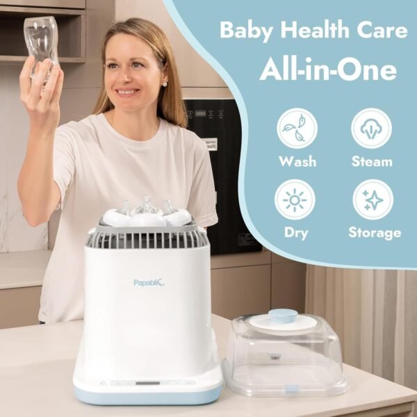 Papablic Baby Bottle Washer Sterilizer and Dryer, 4-in-1 Bottle Washer Sanitizer for Bottles, Pump Parts, & Baby Essentials - Quick & Clean with 60 Detergent Tablets - Image 4