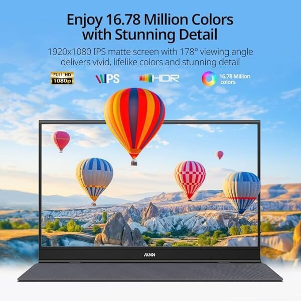 MNN Portable Monitor 15.6inch FHD 1080P USB C HDMI Gaming Ultra-Slim IPS Display w/Smart Cover & Speakers,HDR Plug&Play, External Monitor for Laptop PC Phone Mac (15.6'' 1080P) - Image 4