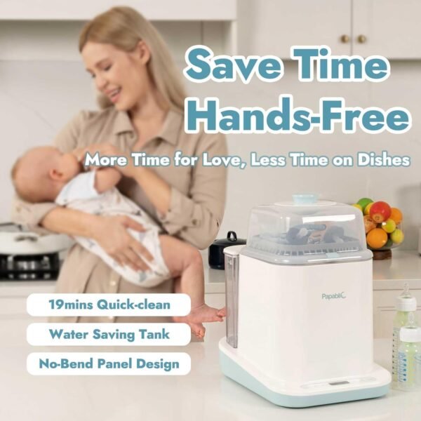 Papablic Baby Bottle Washer Sterilizer and Dryer, 4-in-1 Bottle Washer Sanitizer for Bottles, Pump Parts, & Baby Essentials - Quick & Clean with 60 Detergent Tablets - Image 6
