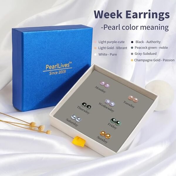 7 Pairs Pearl Earrings 925 Sterling Silver Pearl Stud Earrings Pearl Earrings Studs For Christmas Women Gifts Hypoallergenic Week Earrings - Image 5