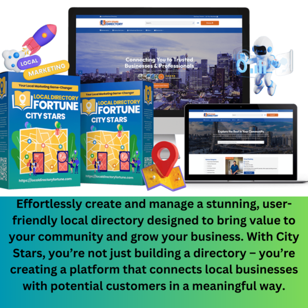 Effortlessly create and manage a stunning, user-friendly local directory designed to bring value to your community and grow your business. With City Stars, you’re not just building a directory – you’re creating a platform that connects local businesses with potential customers in a meaningful way.