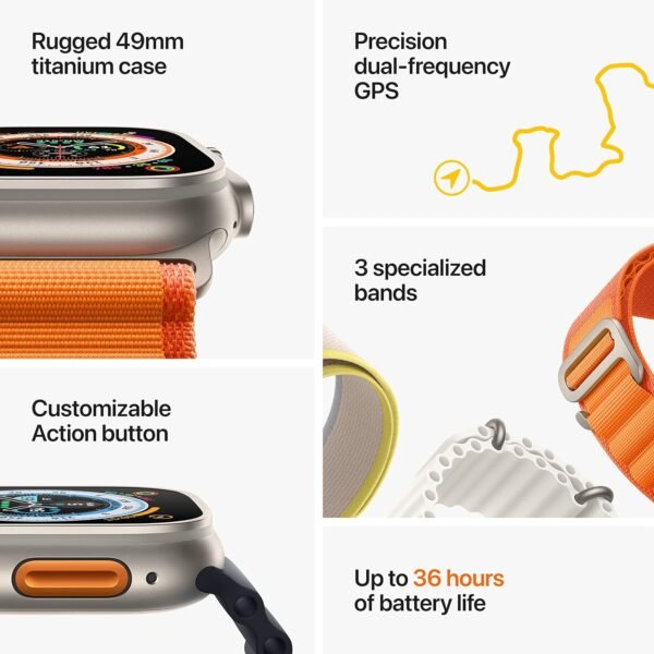 Apple Watch Ultra [GPS + Cellular 49mm] Titanium Case with Midnight Ocean Band, One Size (Renewed Premium) - Image 4